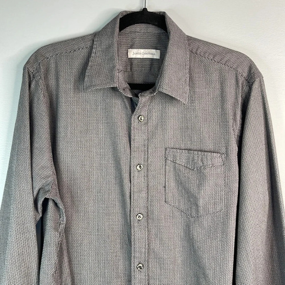 JAMES CAMPBELL Long Sleeve Dress Shirt Textured Cotton Print Grey Size M - Picture 3 of 13